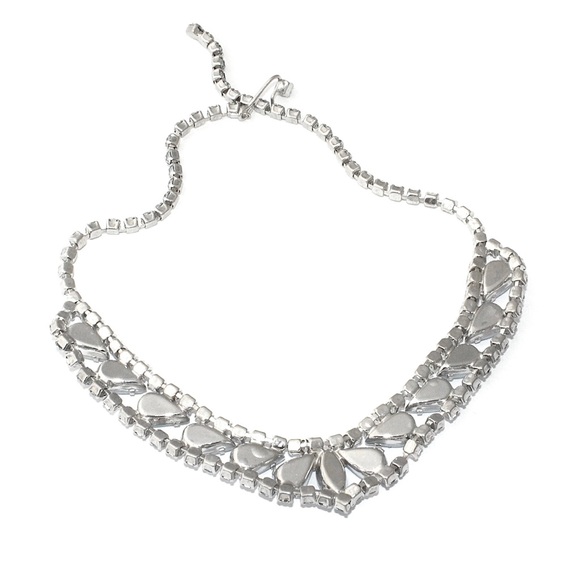 Vintage Iridescent Lucite Blue Rhinestone Collar Necklace Aurora Borealis 1950s - Picture 4 of 6